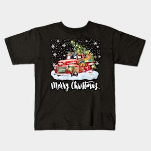 Merry Christmas Red Truck Old Fashioned Christmas Kids T-Shirt